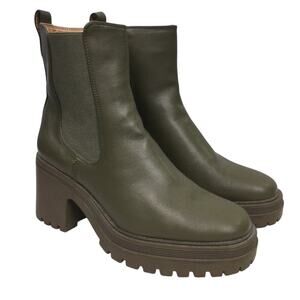 Sam & Libby Lug Sole Vegan Leather Chunky Heel Green Chelsea Ankle Boot 9.5